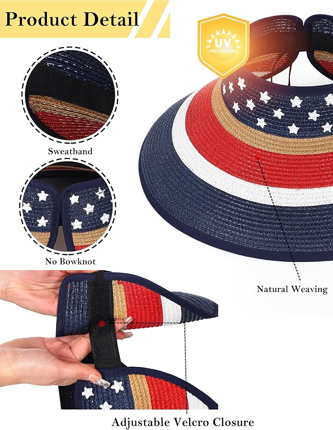 Womens Beach Straw Sun Hats Ponytail Hole Wide Brim Summer Visor Foldable Hat Sun Protection Packable for Travel Pool