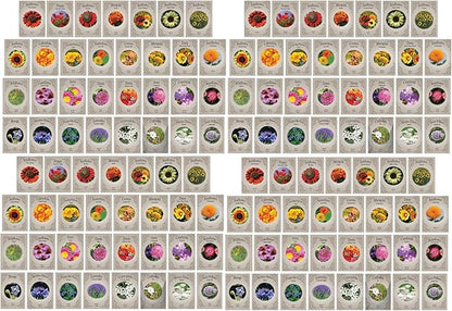 Set of 124 Premium Variety Flower Seed Packets - Heirloom Non-GMO and Proudly Sourced in The USA (124)
