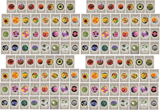 Set of 124 Premium Variety Flower Seed Packets - Heirloom Non-GMO and Proudly Sourced in The USA (124)