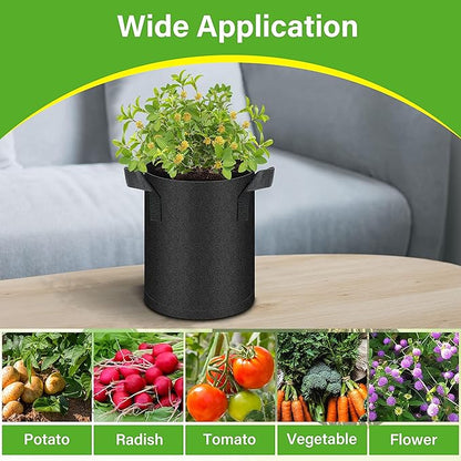 HealSmart 6-Pack 1 Gallon Grow Bags, Nonwoven Aeration Fabric Pots with Handles, Cloth Plant Pots, Suitable for Garden Fruits, Vegetables, Tomato and Flowers, Black