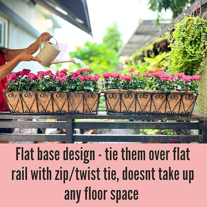 LaLaGreen Wall Planter - 4 Pack, 30 Inch Large Black Window Flower Basket Boxes Outdoor Attach House, Rectangular Deck Railing Hanging Pot with Coco Liner Over Rail Fence Balcony Patio Porch