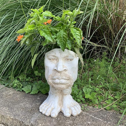 homestyles 14.5 in. Antique White Uncle Kimoni The Muggly Face Statue Planter Hold 6" Pot