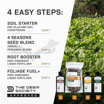 All-in-One Food Plot Seed + Fertilizer for Deer - 1/4 Acre Coverage - Perennial + Annual Blend - Protein and Micronutrients for Wildlife - Brassicas, Clovers, Chicory - Illusion Systems (4 Seasons)