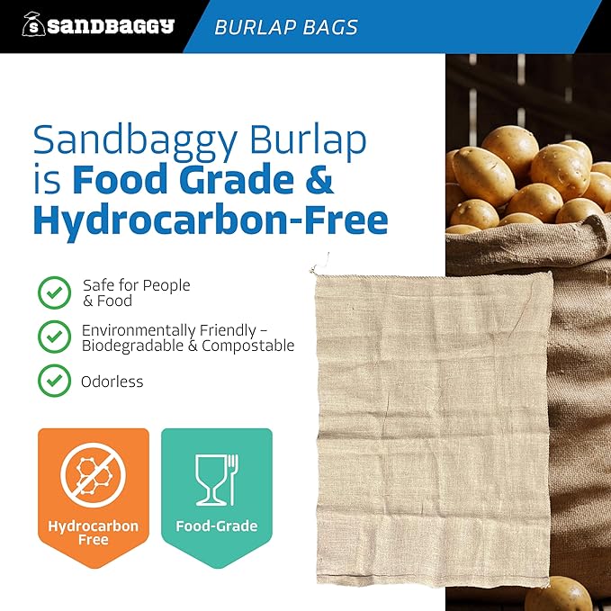 Sandbaggy 36" x 48" Extra Large Burlap Bags - Adult Potato Sack Racing, Grow, Plant Covers - Reusable Grocery Bags - Food Grade (5)