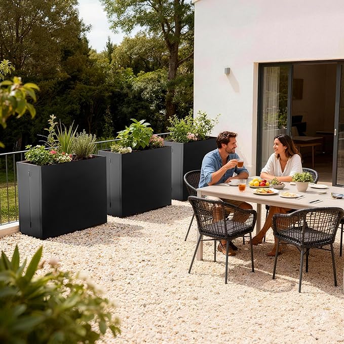 Metal Planter Box, No Installation Galvanized Steel Folding Rectangular Planter with Drainage Holes, 35.5"x 10"x 28" Black Outdoor Planter for Porch/Patio/Garden
