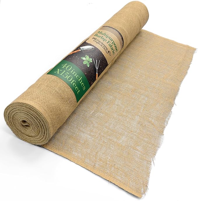 40" x150 Feet Gardening Burlap Fabric Roll - Burlap Tree Wrap, Weed Barrier, Erosion Control, Aisle Runner, Multipurpose Natural Fabric, High Density Jute Fiber Material