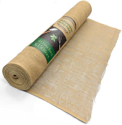 40" x150 Feet Gardening Burlap Fabric Roll - Burlap Tree Wrap, Weed Barrier, Erosion Control, Aisle Runner, Multipurpose Natural Fabric, High Density Jute Fiber Material