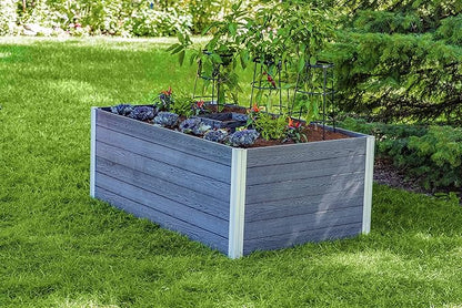 Vita Urbana 3 Foot x 5 Foot Embossed Vinyl Keyhole Garden with Composting Basket, Slate Grey, Gray, PVC, BPA and Pthalate Free, Woodgrain, VT17602