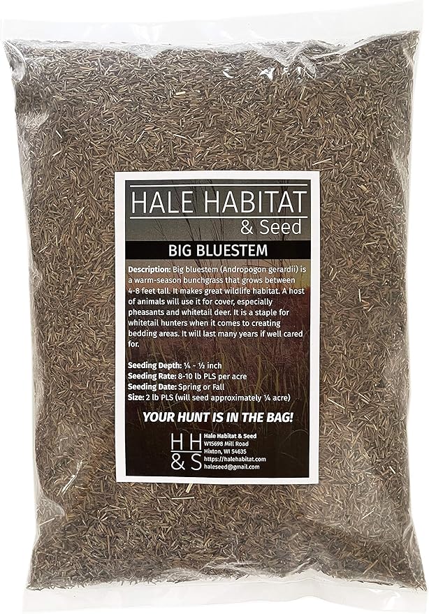 Hale Habitat & Seed Big Bluestem Native Grass Seed, Deer& Wildlife Cover, 2 lbs Pure Live Seed