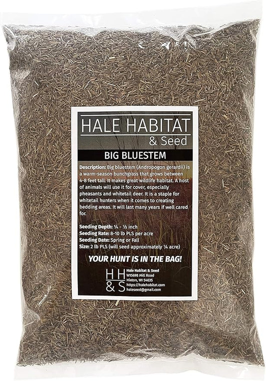 Hale Habitat & Seed Big Bluestem Native Grass Seed, Deer& Wildlife Cover, 2 lbs Pure Live Seed