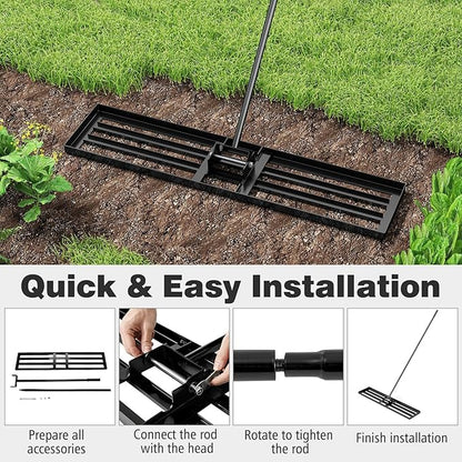 46" x 10" Lawn Leveling Rake, Heavy Duty Landscape Rake with 67" Handle, Non-Slip Grip & Flat Head, Space-Saving Lawn Level Tool for Garden, Backyard, Golf Course & Sports Field(Black)