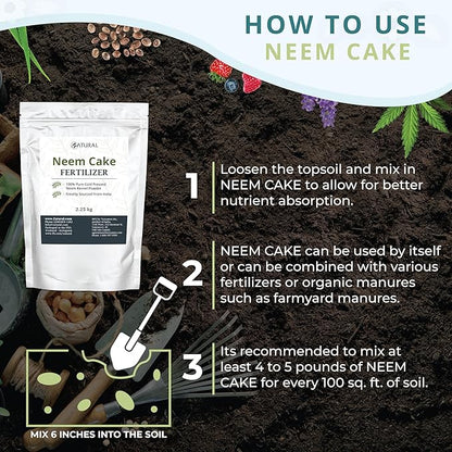 Zatural Natural Neem Cake Powder | Premium Organic Soil Conditioner & Plant Fertilizer | Azadirachta Indica Seed Meal (5 Pounds)
