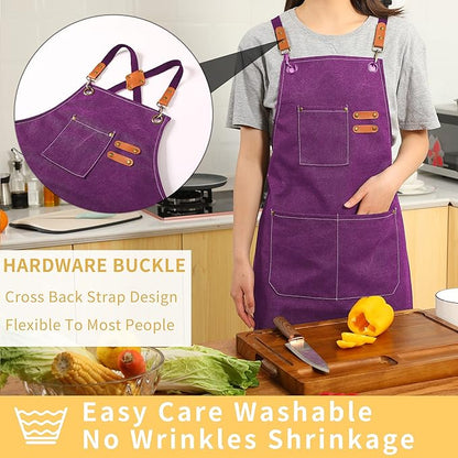 Tosewever Canvas Cross Back Chef Cotton Aprons for Men Women with Large Pockets