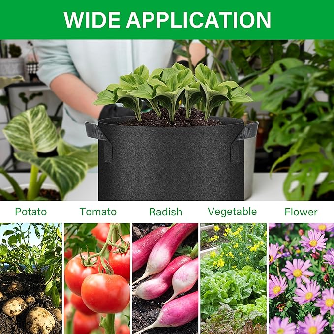 YSSOA 10-Pack 10 Gallon Grow Bags, Aeration Nonwoven Fabric Plant Pots with Handles, Heavy Duty Gardening Planter for Potato, Tomato, Vegetable and Fruits, Black 2024 Version