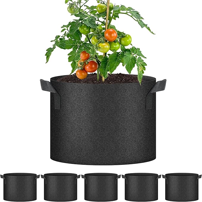 YSSOA 5-Pack 10 Gallon Grow Bags, Aeration Nonwoven Fabric Plant Pots with Handles, Heavy Duty Gardening Planter for Potato, Tomato, Vegetable and Fruits, Black