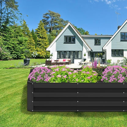 2PCS 8x4x1FT Galvanized Raised Garden Bed,Planter Raised Beds-Metal Garden Box,Large Plant for Outdoor Planting, Vegetables Bed，Flower,herb-Black