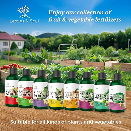 LEAVES AND SOUL Professional Liquid Tomato Fertilizer | 5-1-5 Concentrate, Liquid Plant Fertilizer for Garden, Healthy Produce, Good Harvest, Multi-Purpose Blend & Gardening Supplies | 8 oz
