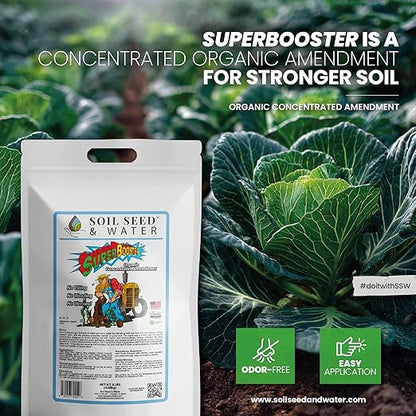 Soil Seed & Water SuperBooster Organic Concentrated Fertilizer – Soil Amendment for Robust Plant Growth - Food Plant Growth Enhancer - OMRI Listed Organic Fertilizer