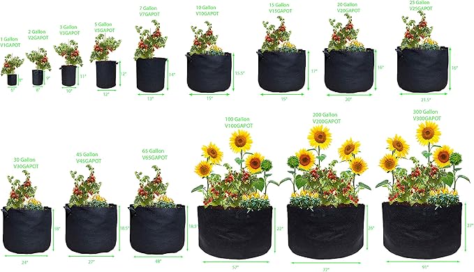 Viagrow Grow Bags/Aeration Fabric Pots with Handles (5 Pack), 1 Gallon, Black (V1GAPOT-5)