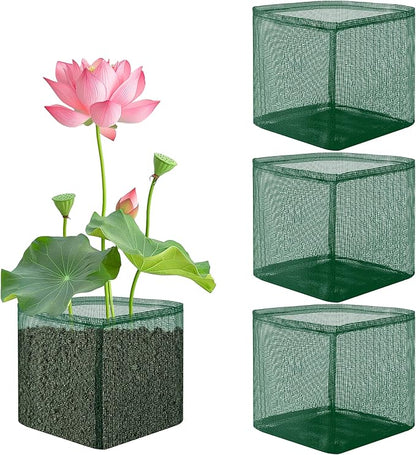 EBaokuup 4 Pcs Aquatic Pond Planting Bags, 7" Reusable Mesh Water Garden Pond Plant Pot, Breathable Green Square Lily Plant Pots for Pond Bog Plant Garden Terrestrial Plant