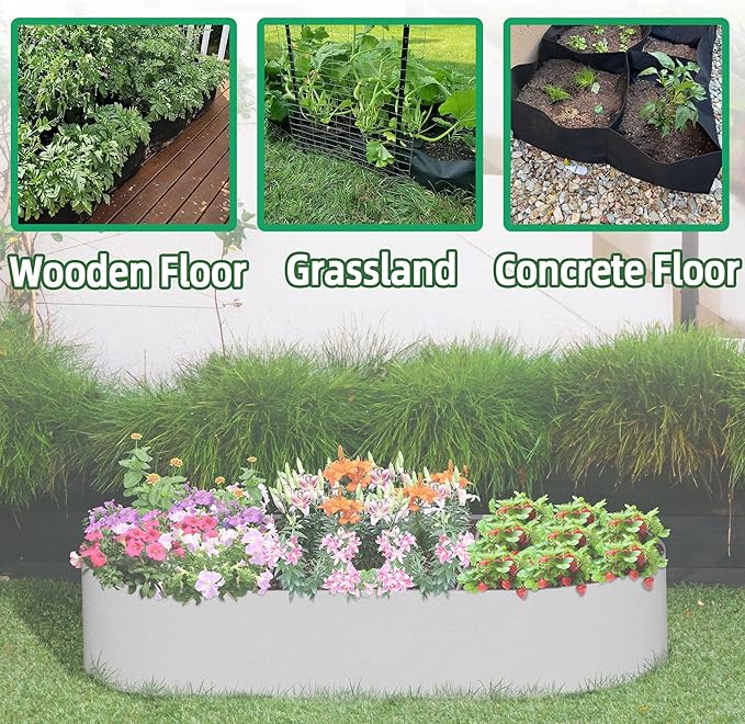 CJGQ 5x2.5x1ft Fabric Raised Garden Bed 65 Gallon Planter Large Oval Garden Boxes Outdoor for Vegetables,Flowers and Potato