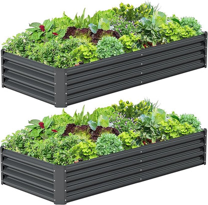 2PCS 6x3x1FT Galvanized Raised Garden Bed Kit, Galvanized Planter Raised Garden Boxes Outdoor, Large Metal Raised Garden Beds for Vegetables-Grey