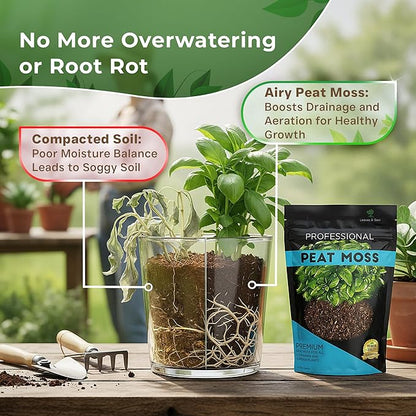Professional Peat Moss | for Container and Garden Plants | All Natural Lightweight Soil Additive | Large 2.2 Quarts | Made in USA