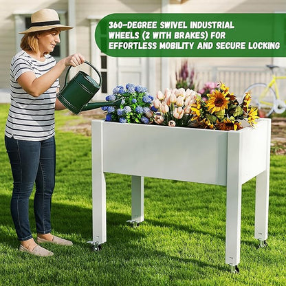 EasyUp Horticulture Raised Garden Bed with Legs, Divisible Raised Resin Planter Box for Backyard, Patio, Balcony, with 4 Legs, 4 Swivel Lockable Wheels(Ashen,30.04 * 17.72 * 28.9)