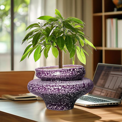 Ceramic Planters - 11 Inch Ceramic Pots for Plants with Drainage Hole, Decorative Planters for Indoor Outdoor, Unique Flower Pots, Garden Office House Decor, Gifts for Plants Lover, Purple