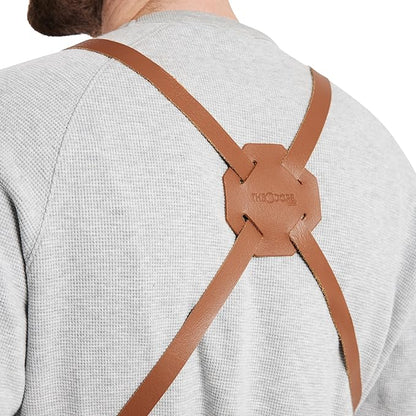 Theodore Waxed Canvas Work Apron - Cross Back with Leather Straps, 14oz Heavy Duty Canvas, Multi-Pocket Utility