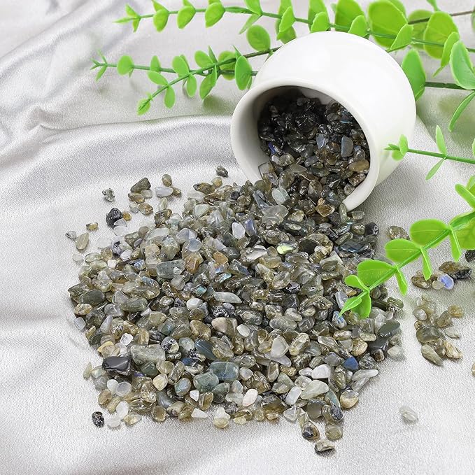 ZHIYUXI Labradorite Crystal Chips Bulk Fish Tank Decorations Aquarium Rocks Gravel Vase Filler Stones Crystals for Candle Making Witch Kit Gravel for Plants Quartz Sand Gemstone 0.22 lbs