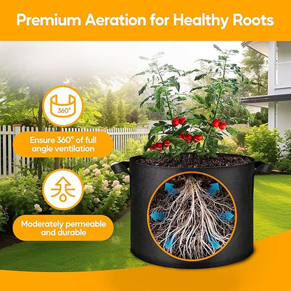 Simple Deluxe Grow Bags 5 Gallon 5 Pack Planter Pots with Handles, Thickened Nonwoven Fabric Aeration Cloth Bag, Heavy Duty Gardening for Tomoato, Potato, Vegetable, Herbs and Flowers, Black
