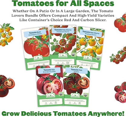 Epic Gardening Tomato Lovers Seed Bundle - 5 Juicy Varieties, Includes Brandywine, Chadwick Cherry & Tropical Sunset, Grow Non-GMO Tomatoes for Salads, Sauces & Fresh Snacking