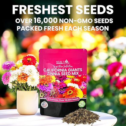 NatureZ Edge Zinnia Seeds for 2026 Planting Outdoors, Over 16,500 Flower Seeds, 1/4 lb, Non GMO Made in USA, Bulk Semillas De Flores para Sembrar, California Giants, Easy to Grow Zinnia Seed Mix