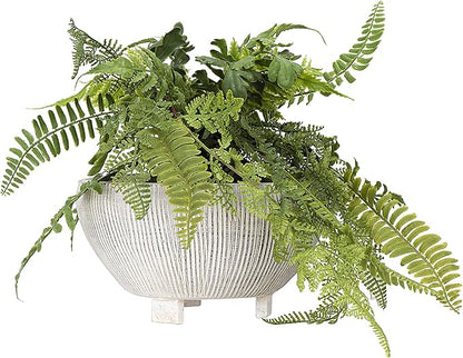 Creative Co-Op Small Distressed Cream Footed Terracotta Planter with Fluted Texture