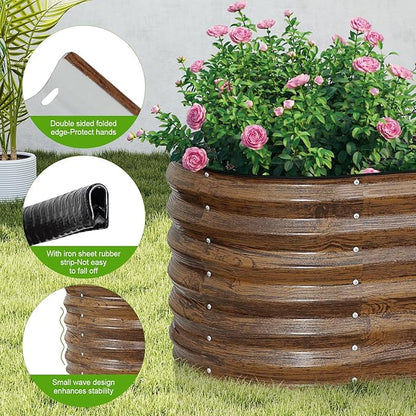 ZORMY Galvanized Raised Garden Bed Outdoor- 6x2x1.4ft Oval Steel Raised Beds for Gardening, Metal Planter Box with Protective Strip and Gloves for Vegetables, Flowers, Fruits (Brown)