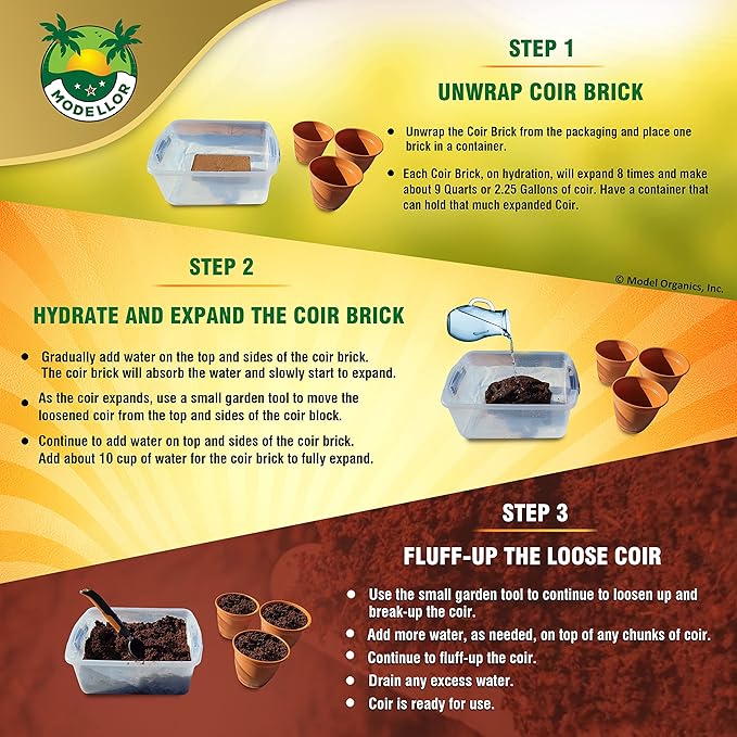 MODELLOR 4 Bricks (5 lb) Premium Super Washed Coco Coir, Yields 9 gallons, Seed Starter, Organic, pH Balanced, Gardening, Indoor, Outdoor use.