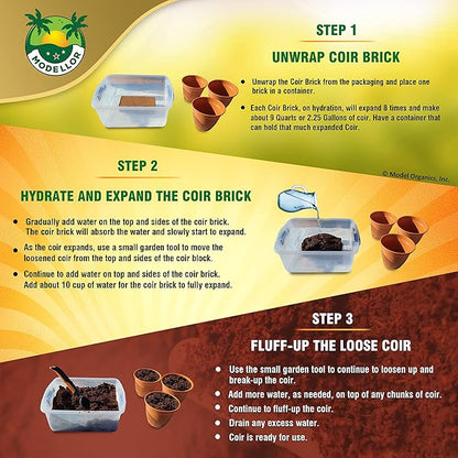 MODELLOR 4 Bricks (5 lb) Premium Super Washed Coco Coir, Yields 9 gallons, Seed Starter, Organic, pH Balanced, Gardening, Indoor, Outdoor use.
