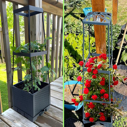 2 Packs Raised Garden Bed Tomato Planter Box with Trellis,56.8" Self-Watering Tomato Cage with Trapezoidal Trellis for Climbing Plants Flowers Vegetables Vine in Patio Garden Indoor Outdoor