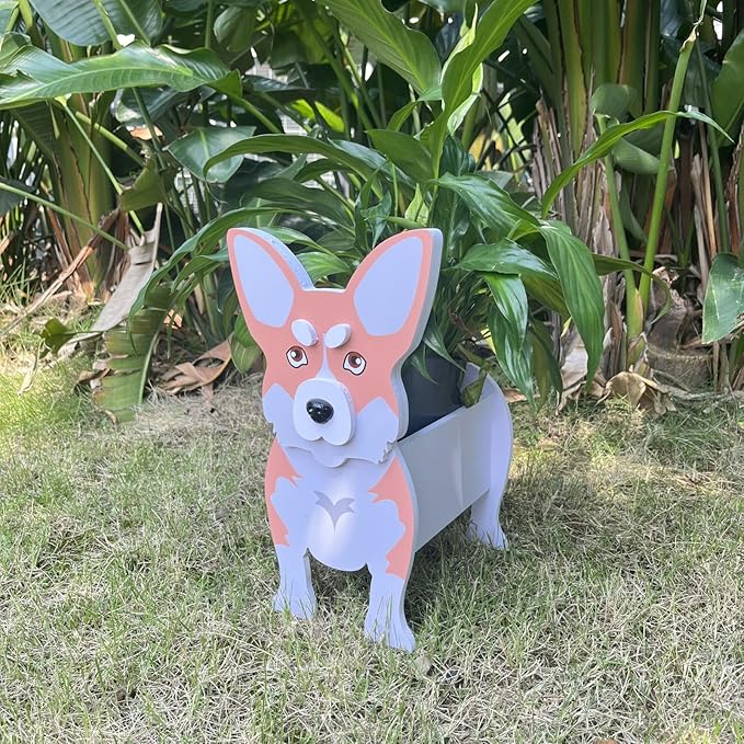 Dog Planter Plant Pot, Flower Pot Planter Pots for Outdoor Garden Decoration, Shih Tzu Gifts White Plant Storage Container Holder Office Home Indoor Decor Gift for Dog Lovers (Corgi)