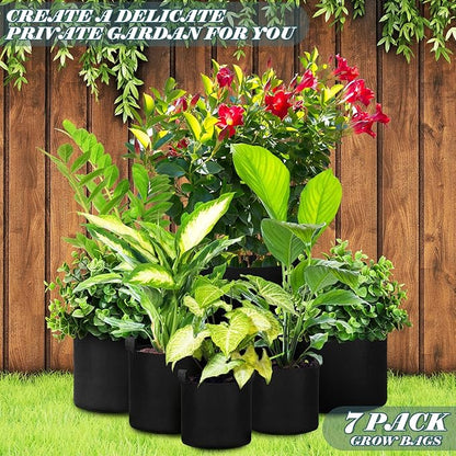 Hoolerry 7 Pack Black Plant Grow Bags Thickened Non Woven Grow Bags in 4 Sizes 10, 7, 5 and 3 Gallons Aeration Fabric Pots with Handles