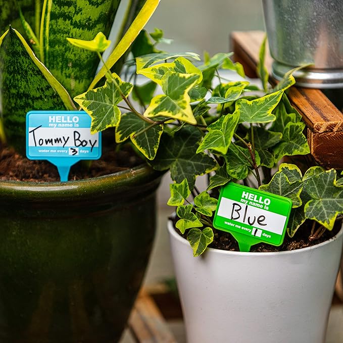Plant Name Badges - Wipeable Labels for House Plants - Home Accessories - x 12 100% Recycled Name Tags for Indoor Plant Pots - Pen Included