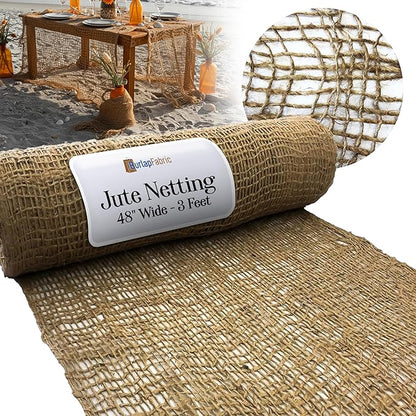 Burlap Natural Jute Netting – 48" Wide Biodegradable Mesh Fabric for Erosion Control, Mulch Retention, Landscaping, Fishing Net Decor, Ocean Party Decorations, Pirate Decor, and DIY Crafts, 3 Feet