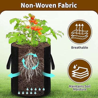 10 Gallon Grow Bags 4-Pack with Viewing Window & Harvest Flap, Heavy Duty Non-Woven Fabric Potato Grow Bags with Reinforced Handles for Vegetables, Tomatoes, Carrots, Onions