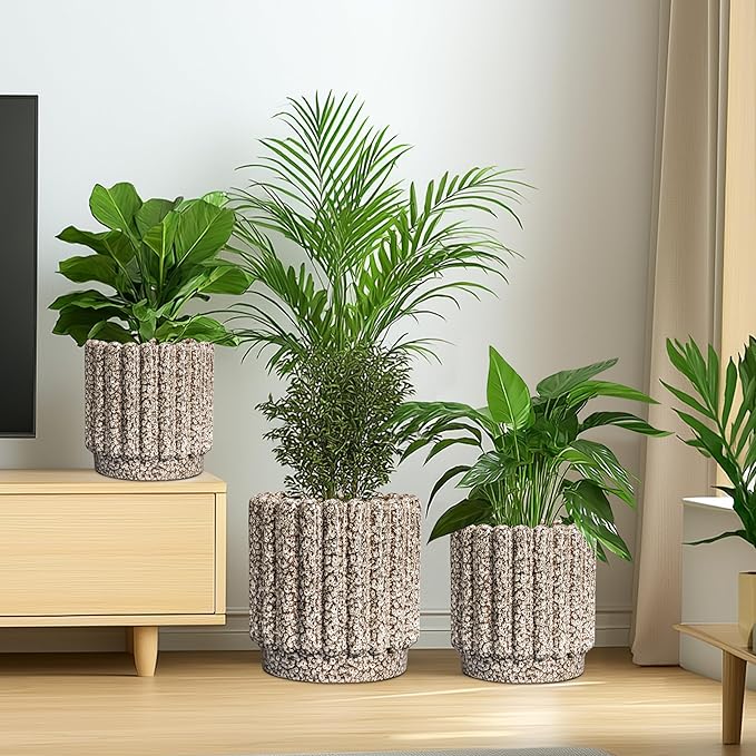Ceramic Plant Pots - 7.6 Inch Ceramic Planters with Drainage Hole, Fluted Round Planter for Indoor Plants, Decorative Flower Pots Outdoor, Desk Decor, Garden Gifts, Leopard Print White