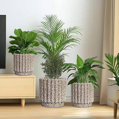 Ceramic Plant Pots - 7.6 Inch Ceramic Planters with Drainage Hole, Fluted Round Planter for Indoor Plants, Decorative Flower Pots Outdoor, Desk Decor, Garden Gifts, Leopard Print White