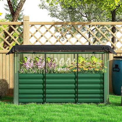 Outsunny 5.9 x 2 x 1.9 ft Galvanized Raised Garden Bed with Crop Cage Plant Protection Net and Shade Cloth Roof, Metal Planter Box with Cover for Vegetables, Flowers, Herbs, Green
