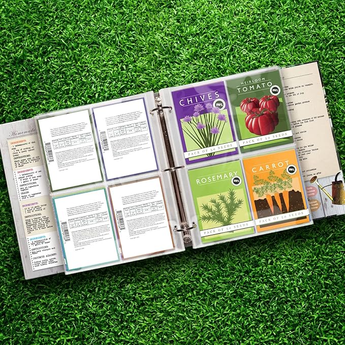 800 Pockets Seed Storage Organizer Sleeves (100 Pack) Slot Size 3.5x5, 4 Pocket Garden Seed Organizer, Clear Sleeves for Seed Packet Storage, Seed Keeper, Seed Organizer Binder