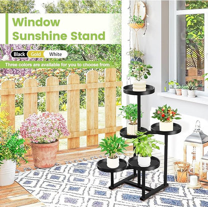5 Tier Metal Plant Stand Indoor, Tiered Corner Plant Holders for Multiple Plants, 27 Inch Tall Flower Pot Holde Display Stand for Patio Garden Living Room Balcony Bedroom, Black