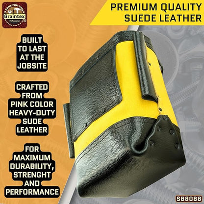 Graintex Nut & Bolt Bag Yellow Color Premium Quality Suede Leather Tool Bag, Tool Belt for Ironworker Tools, Bull Pin Loops, Ideal for Heavy-Duty Use, Bolt Bags for Construction Professionals - SB8088